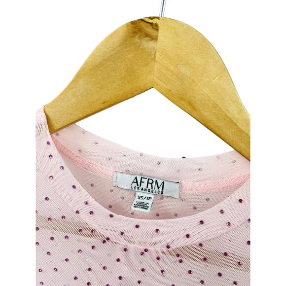 AFRM pink rhinestone mesh long sleeve midi dress - Picture 3 of 5